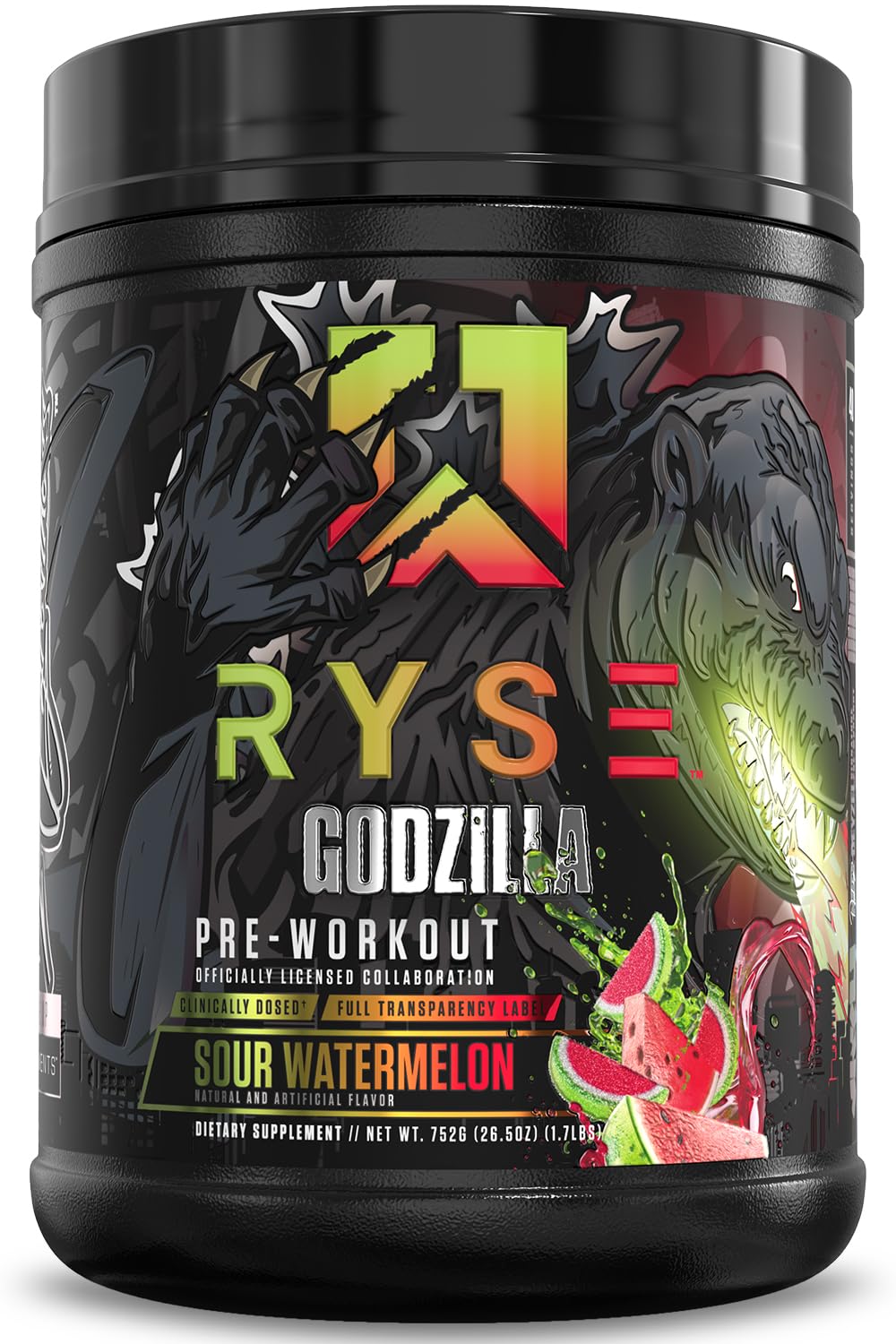 RYSE Godzilla X Noel Deyzel Pre Workout Powder - Monsterberry Lime - 400mg Caffeine, High Stim Pre-Workout for Men & Women with Citrulline & Beta Alanine - Energy, Pump & Focus - 20/40 Servings