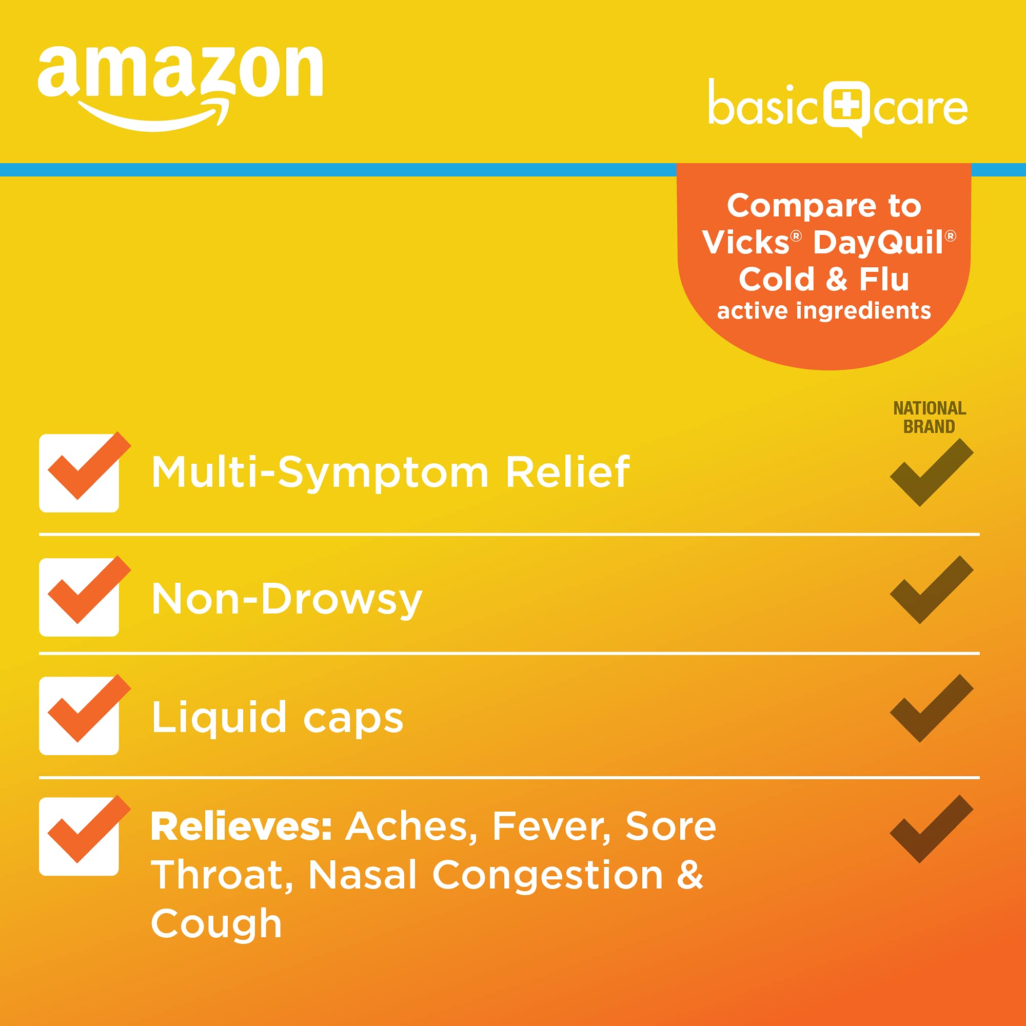 Amazon Basic Care Daytime Cold & Flu Liquid Caps; Cold Care for Daytime Cold and Flu, Orange, 48 Count (Pack of 1) Amazon Basic Care buy australia supplements