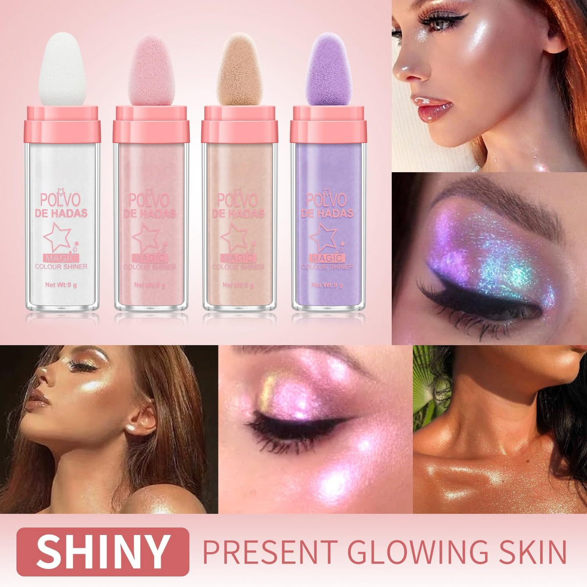 URQT 4 Color Polvo De Hadas Fairy Dust Highlight Patting - Full Body Contouring and Clavicle Pearlescent Patting Powder for Face and Eye, Christmas Sparkling Body Glitter (4 Pack) URQT