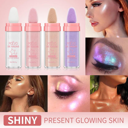URQT 4 Color Polvo De Hadas Fairy Dust Highlight Patting - Full Body Contouring and Clavicle Pearlescent Patting Powder for Face and Eye, Christmas Sparkling Body Glitter (4 Pack) URQT