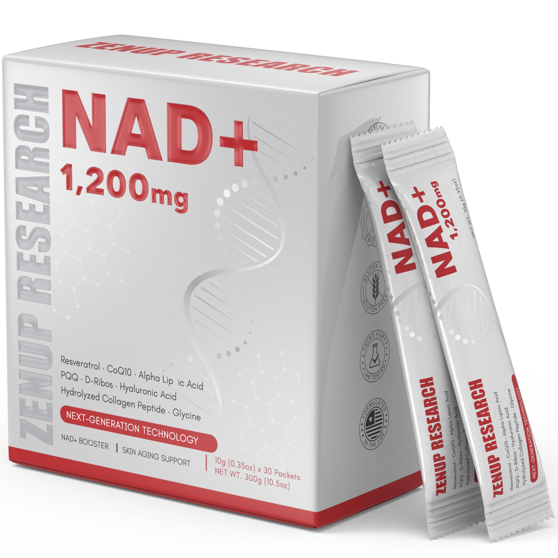 ZenUP Liquid NAD, Extra Strength 1,200mg NAD+ Supplement with CoQ10, Resveratrol, D-Ribose & PQQ for Men & Women, Natural NAD+ Stick for Anti-Aging, Energy, Focus - 30 Packets ZenUP buy australia supplements