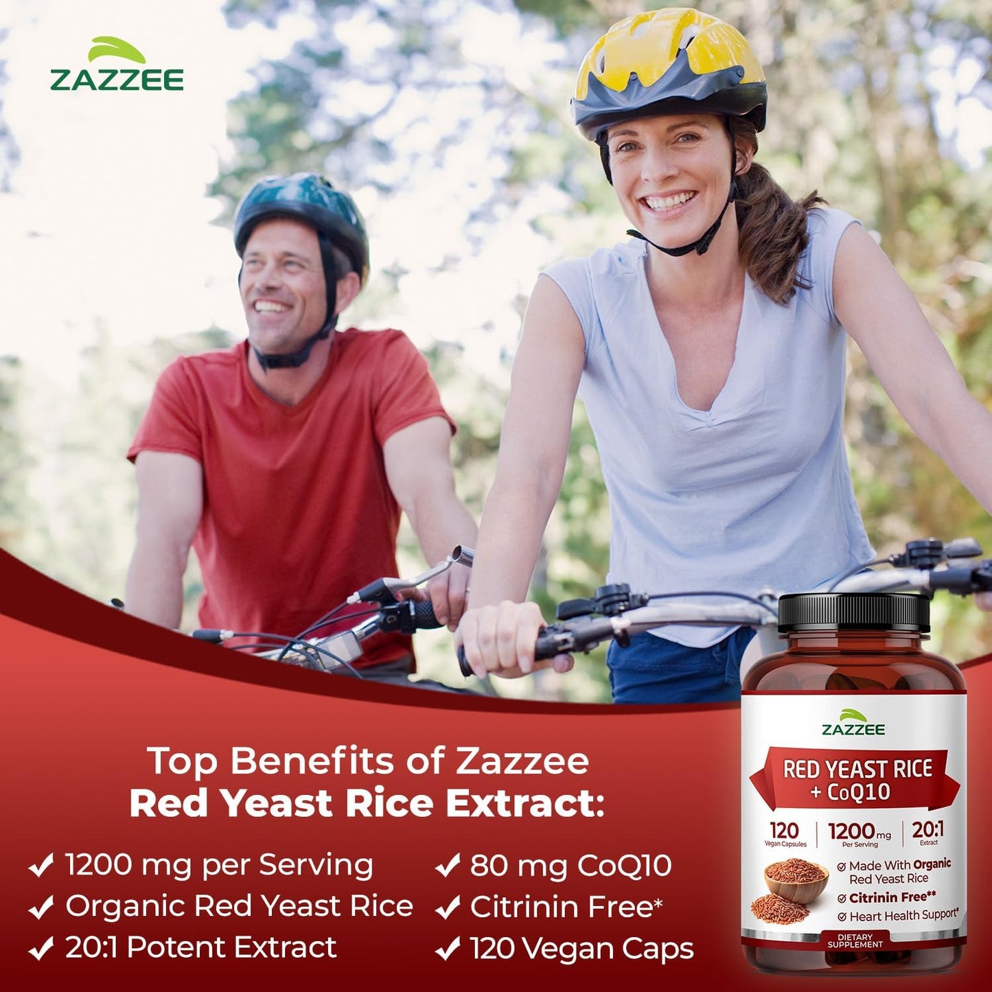Zazzee Organic Red Yeast Rice 20:1 Extract with CoQ10, Citrinin-Free, 1200 mg per Serving, 80 mg CoQ10, 120 Vegan Capsules, Healthy Heart & Cardiovascular Support, Non-GMO, Made in the USA Gsupps Australia