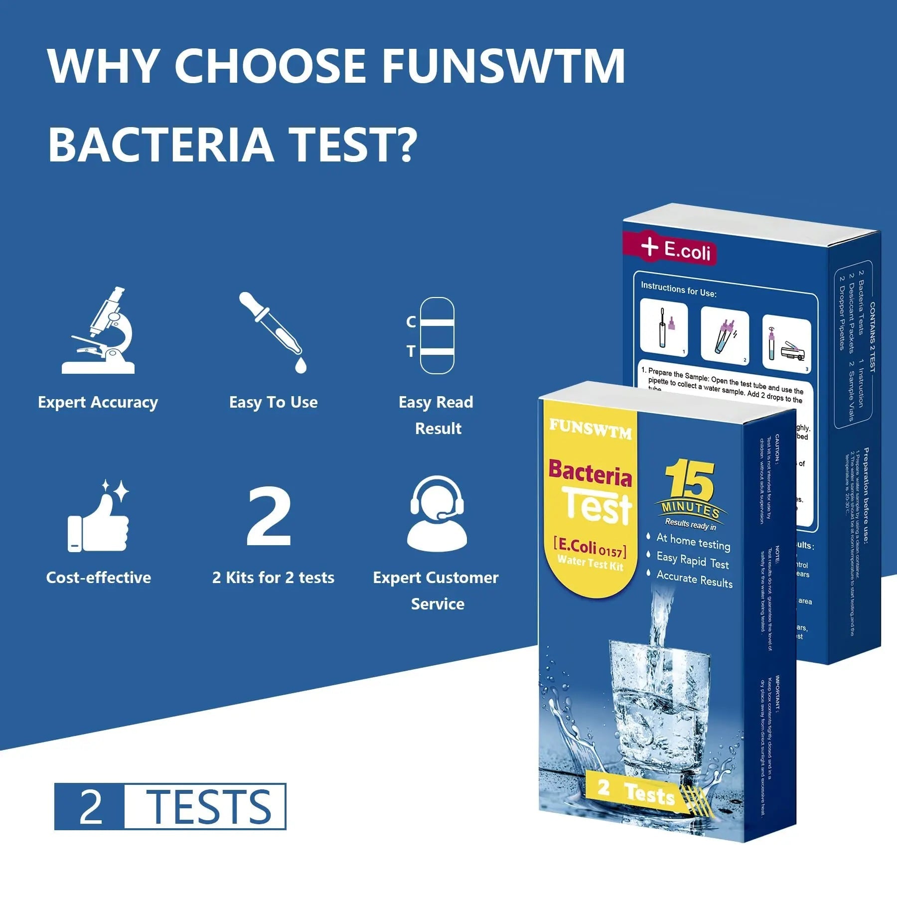 Bacteria Water Test Kit - Results as Fast as 15 MINS -Detects Coliform (Inc. E. coli) & Non-Coliform Bacteria in Drinking, Well Tap & Pool Water – 2 Pack FUNSWTM buy australia supplements