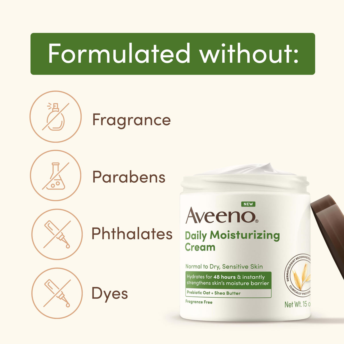Aveeno Daily Moisturizing Cream for Normal, Dry, Sensitive Skin, 20 Oz Aveeno