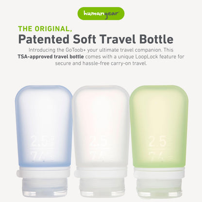 humangear GoToob+ 3-Pack, Large (3.4 fl oz), Clear/Purple/Teal | Refillable & Leak-Proof Silicone Travel Size Bottles with Locking Cap for Toiletries, Camping & TSA Carry-On Gsupps Australia