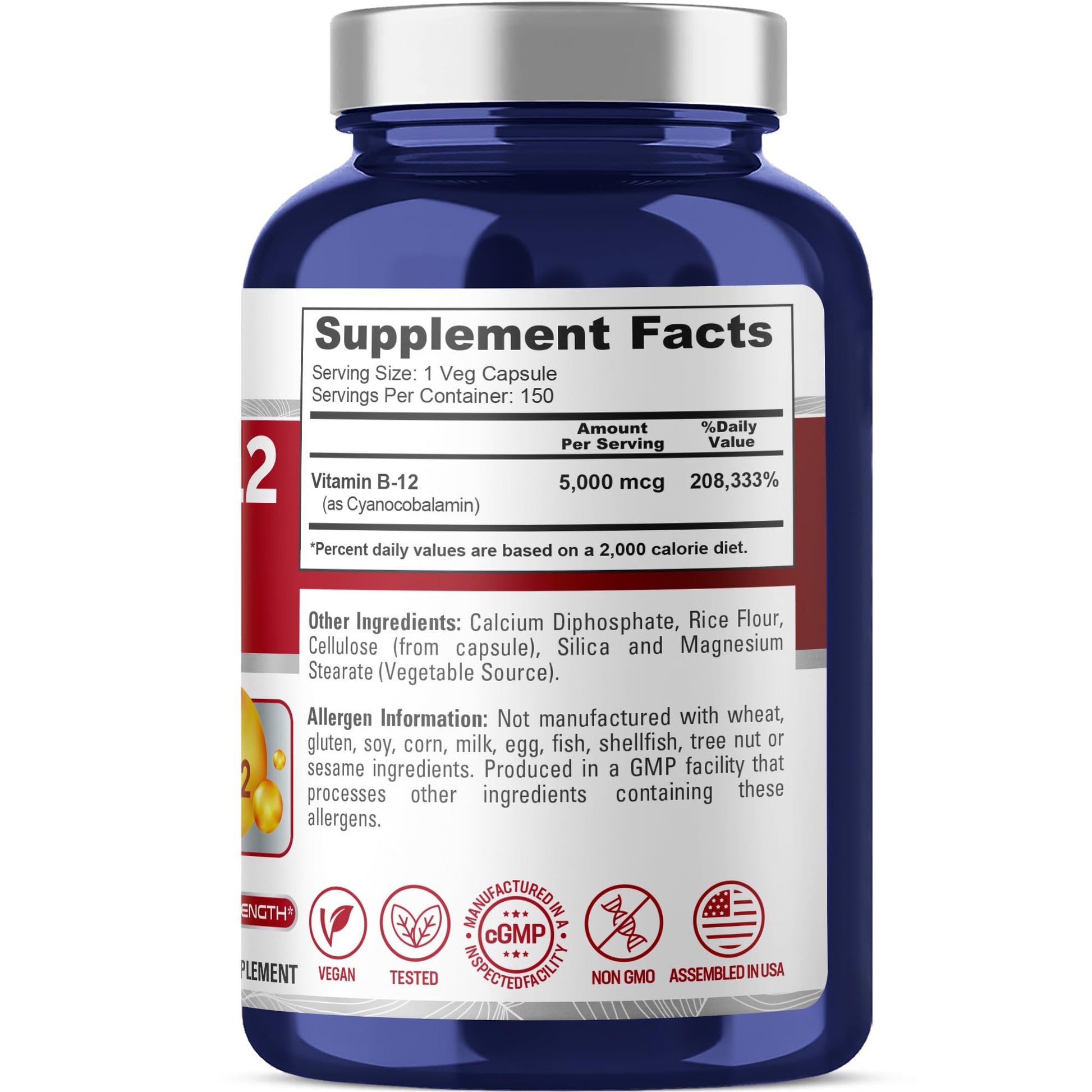NusaPure Vitamin B12-5000 MCG 150 Veggie Capsules (Non-GMO, Vegan) - Max Strength Vitamin B12 NusaPure buy australia supplements