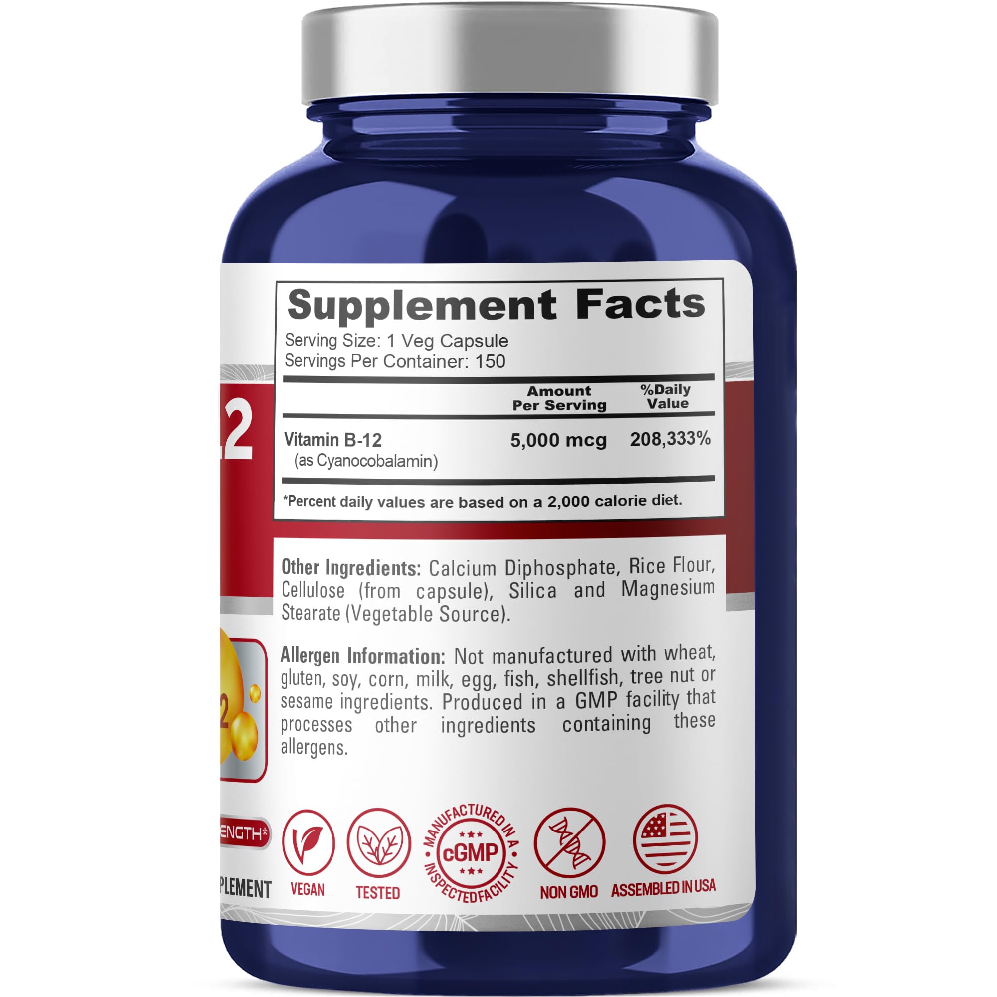NusaPure Vitamin B12-5000 MCG 150 Veggie Capsules (Non-GMO, Vegan) - Max Strength Vitamin B12 NusaPure buy australia supplements