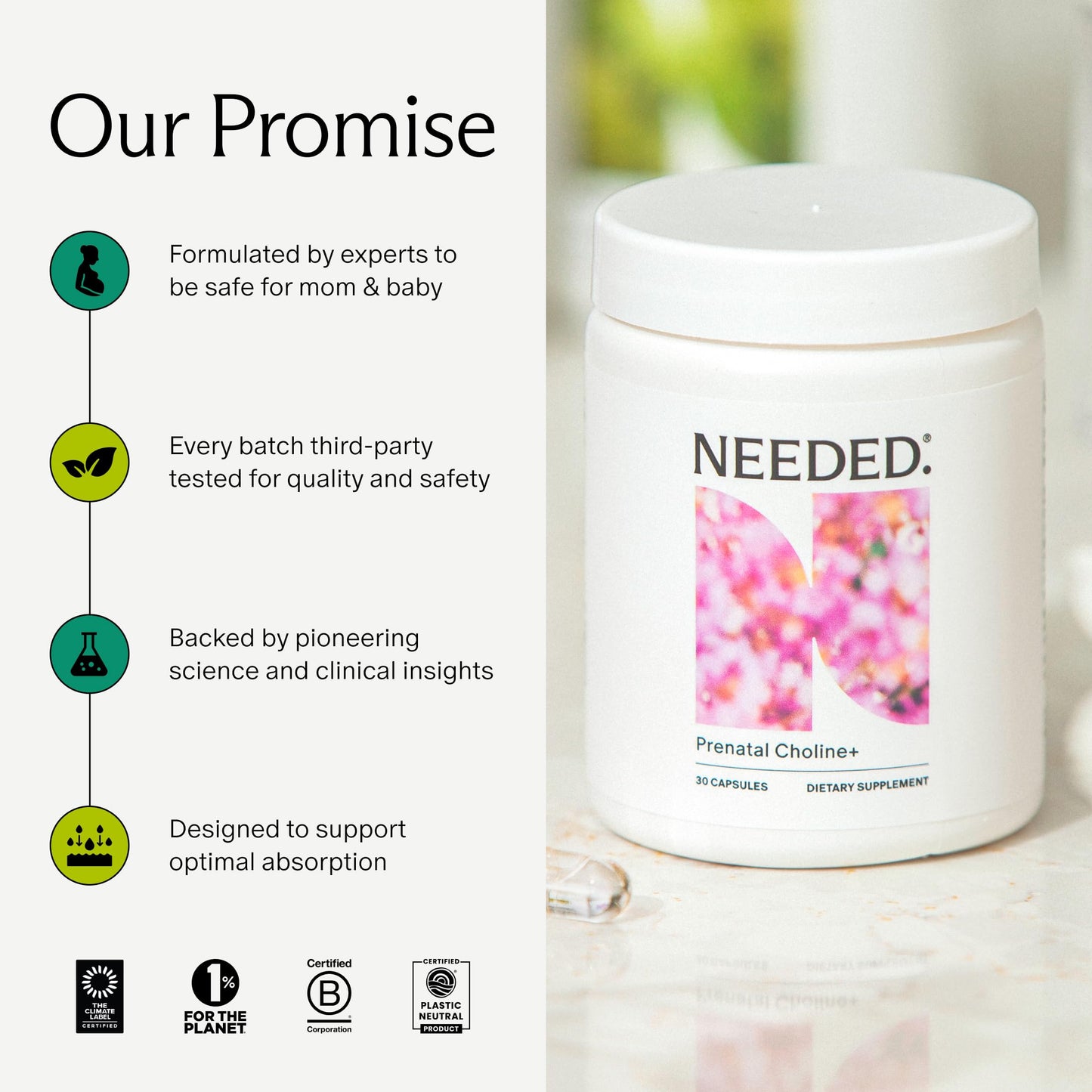 Needed. Prenatal Choline+ Liquid Capsules for Cognitive Development - Choline Supplements For Pregnancy - Aids Baby Brain Development & Supports Healthy Pregnancy Needed.