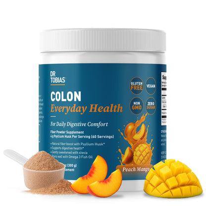 Dr. Tobias Colon Everyday Health - Gut Health for Women & Men - Psyllium Fiber Powder Drink with 4g Psyllium Husk Powder per Serving, Vegan, Gluten Free, Non-GMO, Strawberry Flavor, 60 Servings