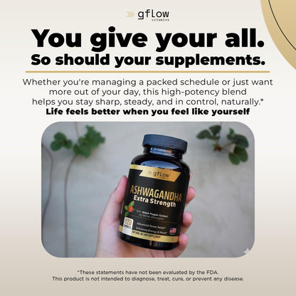 gflow vitamins Ashwagandha Supplements for Women and Men | Sleep, Mood and Energy Support | Extra Strength gflow vitamins