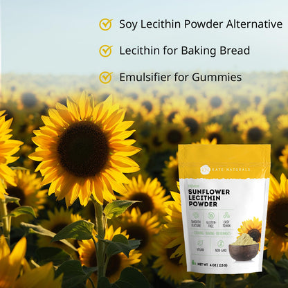 Kate Naturals Sunflower Lecithin Powder for Baking Bread, Gummies, Cooking. Lecithin Supplement for Clogged Milk Ducts. Kate Naturals
