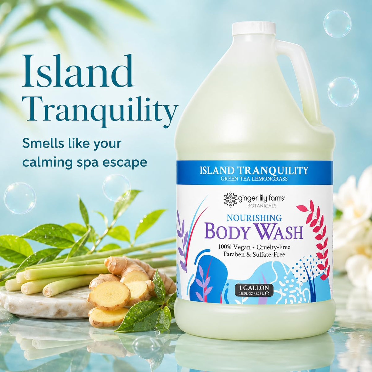 Ginger Lily Farms Botanicals Body Wash, 128oz, Island Tranquility Ginger Lily Farms