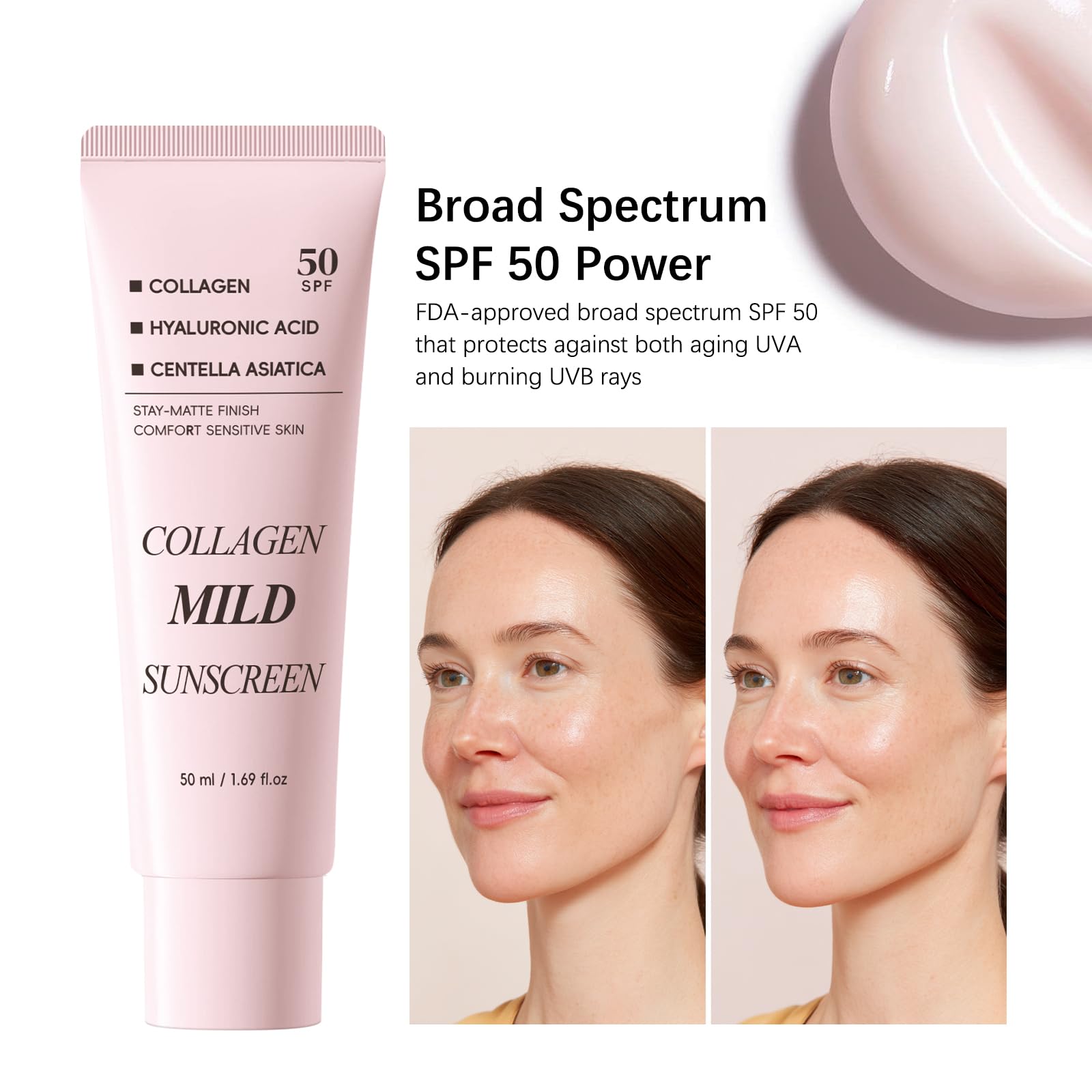 Collagen Mild Sunscreen SPF 50 for Face, Broad Spectrum Protection, Hydrating Facial Sunscreen with Peptides & Cica, Lightweight Non-Greasy, No White Cast, Natural Glow, Travel Size (2 PCS) DR.Seya buy australia supplements