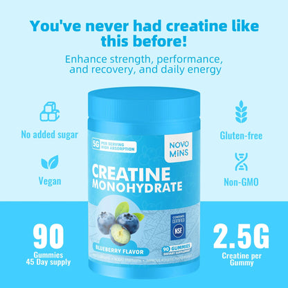 novomins Creatine Monohydrate Gummies 5000mg for Men & Women, Chewables Creatine Monohydrate for Muscle Strength, Muscle Builder, Energy Boost, Pre-Workout Supplement novomins