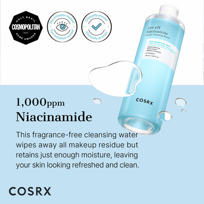 COSRX Low pH Niacinamide Cleansing Water for Sensitive Skin, 13.52 fl.oz COSRX