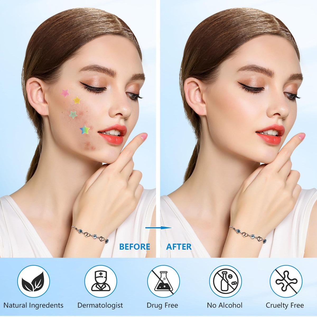Jo Dominic Pimple stars Patches for Face, 4 Size 320 Counts Acne Patches, Hydrocolloid Patches for CoveringZits and Blemishes, Tea Tree Oil Jo Dominic