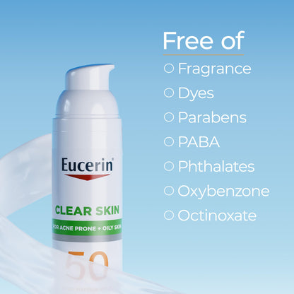 Eucerin Sun Clear Skin Face Sunscreen Lotion SPF 50 for Acne Prone and Oily Skin, Lightweight Sunscreen with Oil-Absorbing Minerals Eucerin