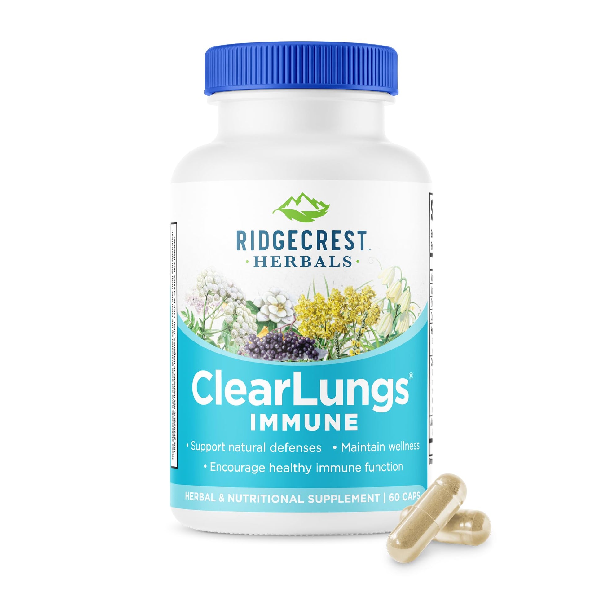 RidgeCrest Herbals ClearLungs Immune, Lung Support Supplement with Elderberry, Zinc, Vitamin C, Vitamin A, Olive Leaf, Mullein, Lung Wellness Formula for Respiratory Health (60 Vegan Caps, 30 Serv) RidgeCrest Herbals buy australia supplements