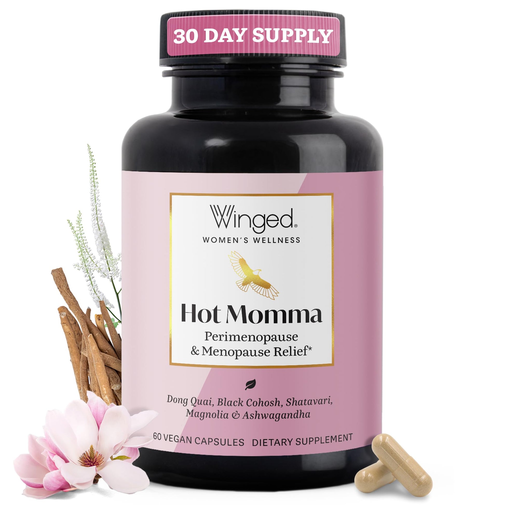 Winged Wellness Hot Momma Menopause Supplements for Women - Hormone-Free Menopause Relief Support for Hot Flashes & Night Sweats with Chaste Tree Berry, Multivitamins & Shatavari - 60 Vegan Capsules Winged Wellness buy australia supplements