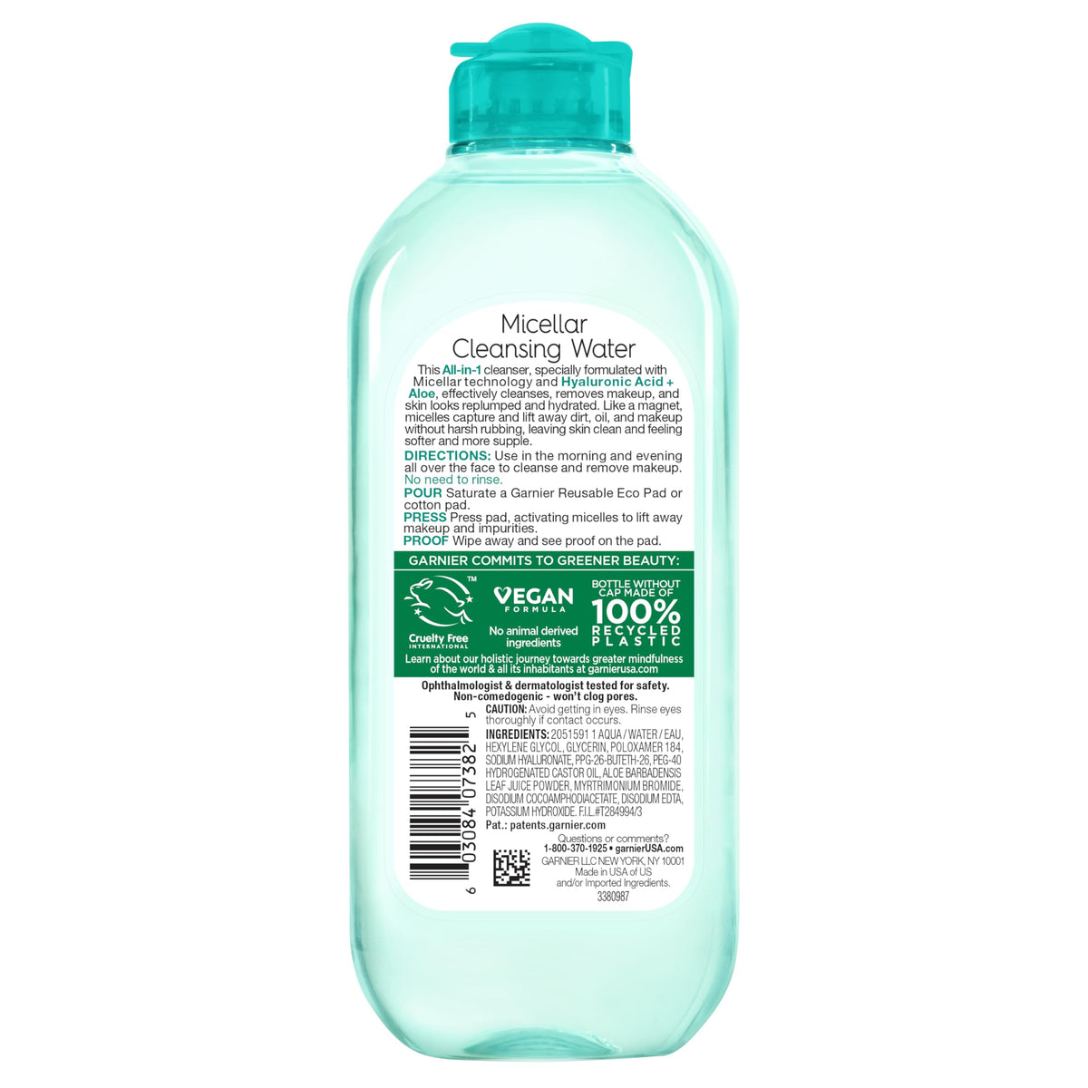 Garnier Micellar Water with Hyaluronic Acid, Facial Cleanser & Makeup Remover, Hydrating and Plumping, For All Skin Types, Vegan, Cruelty Free, 13.5 Fl Oz (400mL), 1 Count Garnier