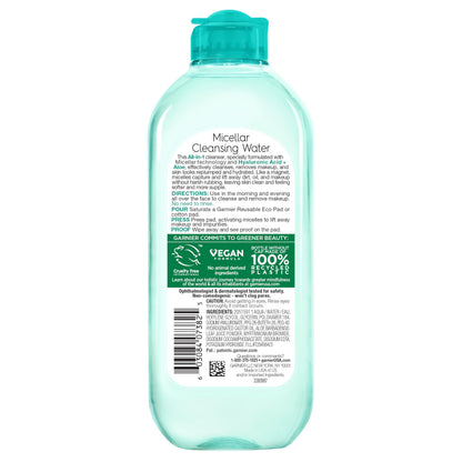 Garnier Micellar Water with Hyaluronic Acid, Facial Cleanser & Makeup Remover, Hydrating and Plumping, For All Skin Types, Vegan, Cruelty Free, 13.5 Fl Oz (400mL), 1 Count Garnier