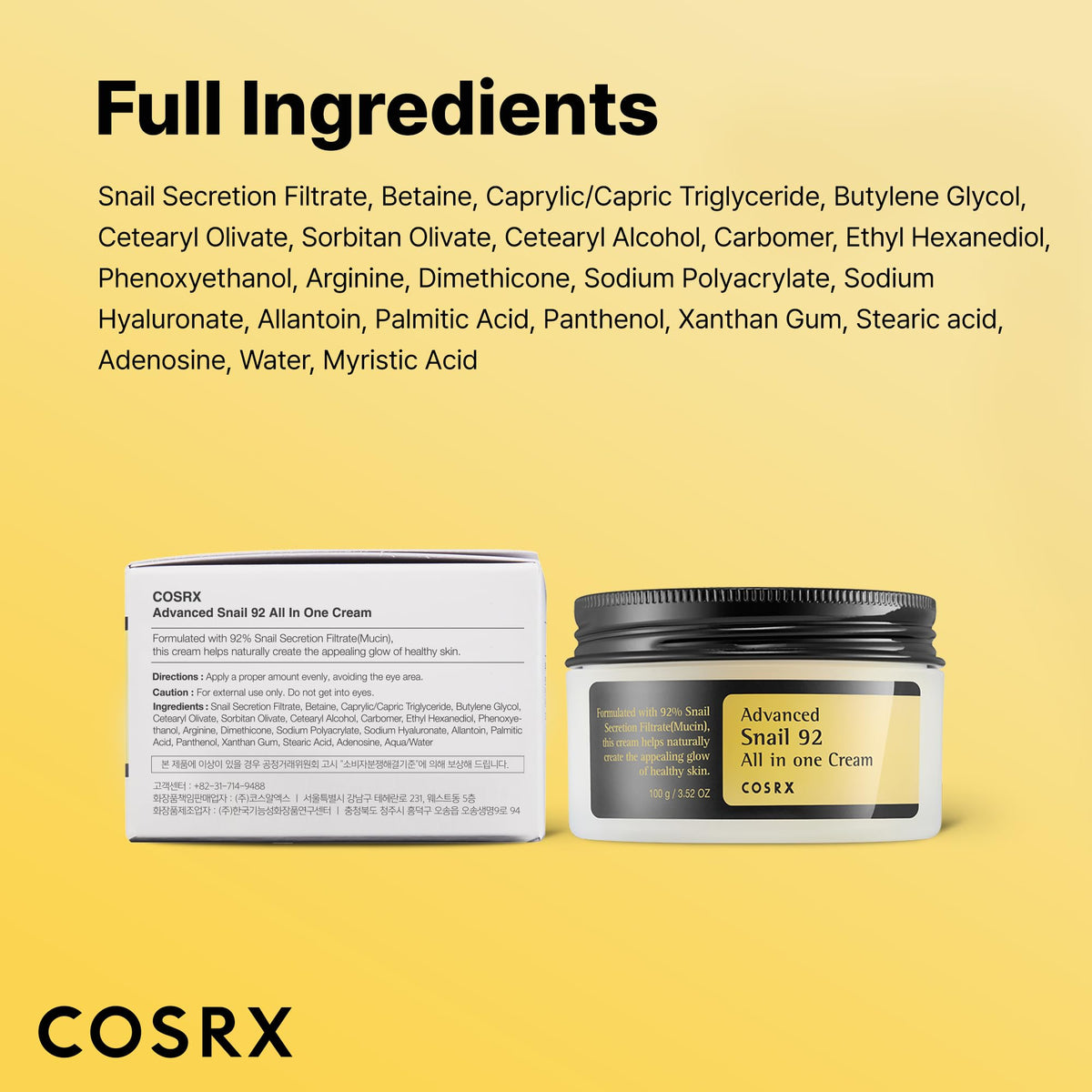 COSRX Snail Mucin 92% Face Moisturizer for Soft & Glowy Skin, 3.52 oz. COSRX