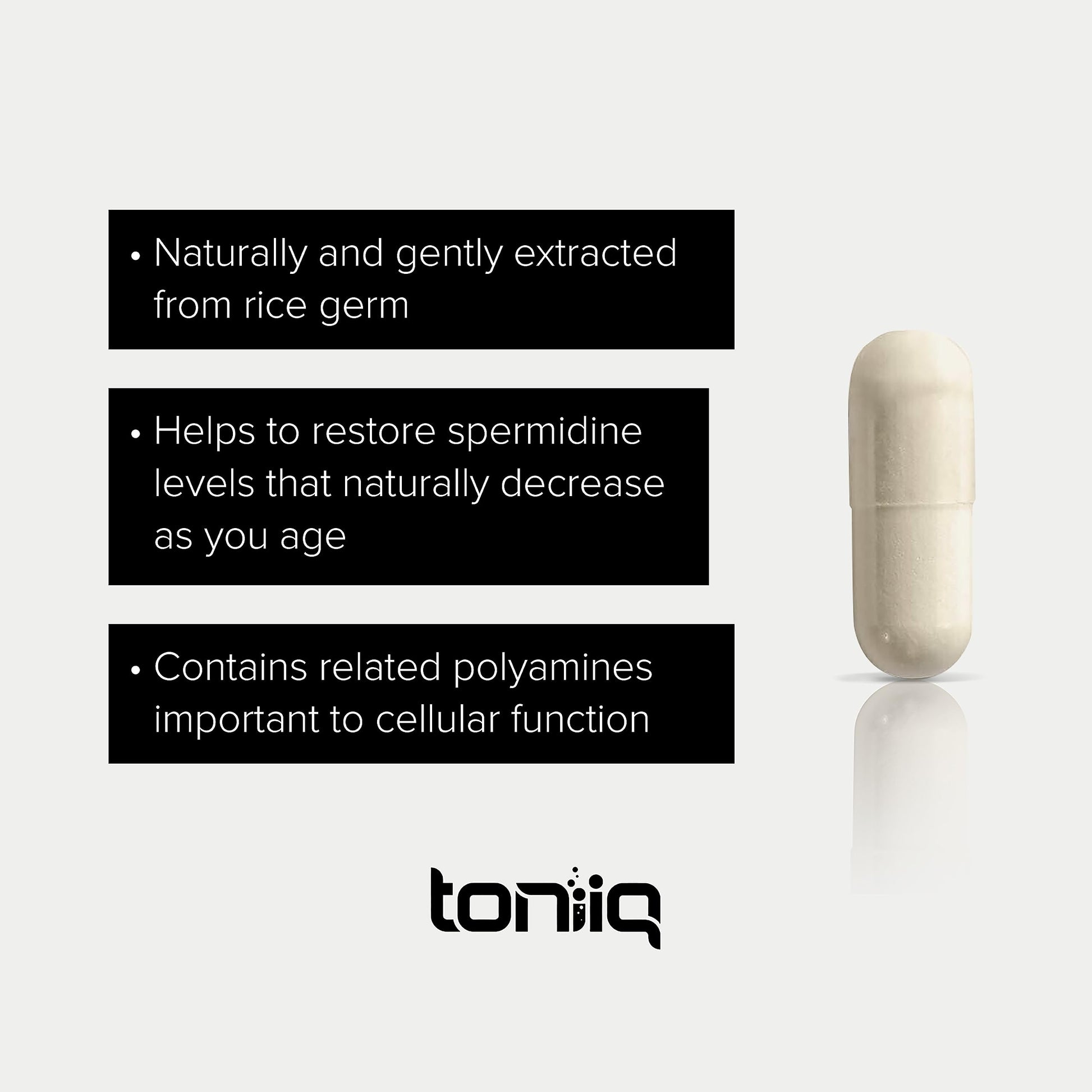 Toniiq Ultra Concentrated 500mg Spermidine Supplements for Men and Women - Non-Synthetic Spermidine Standardized to No Less Than 1% - 5mg per Serving Rice Germ Extract Toniiq buy australia supplements