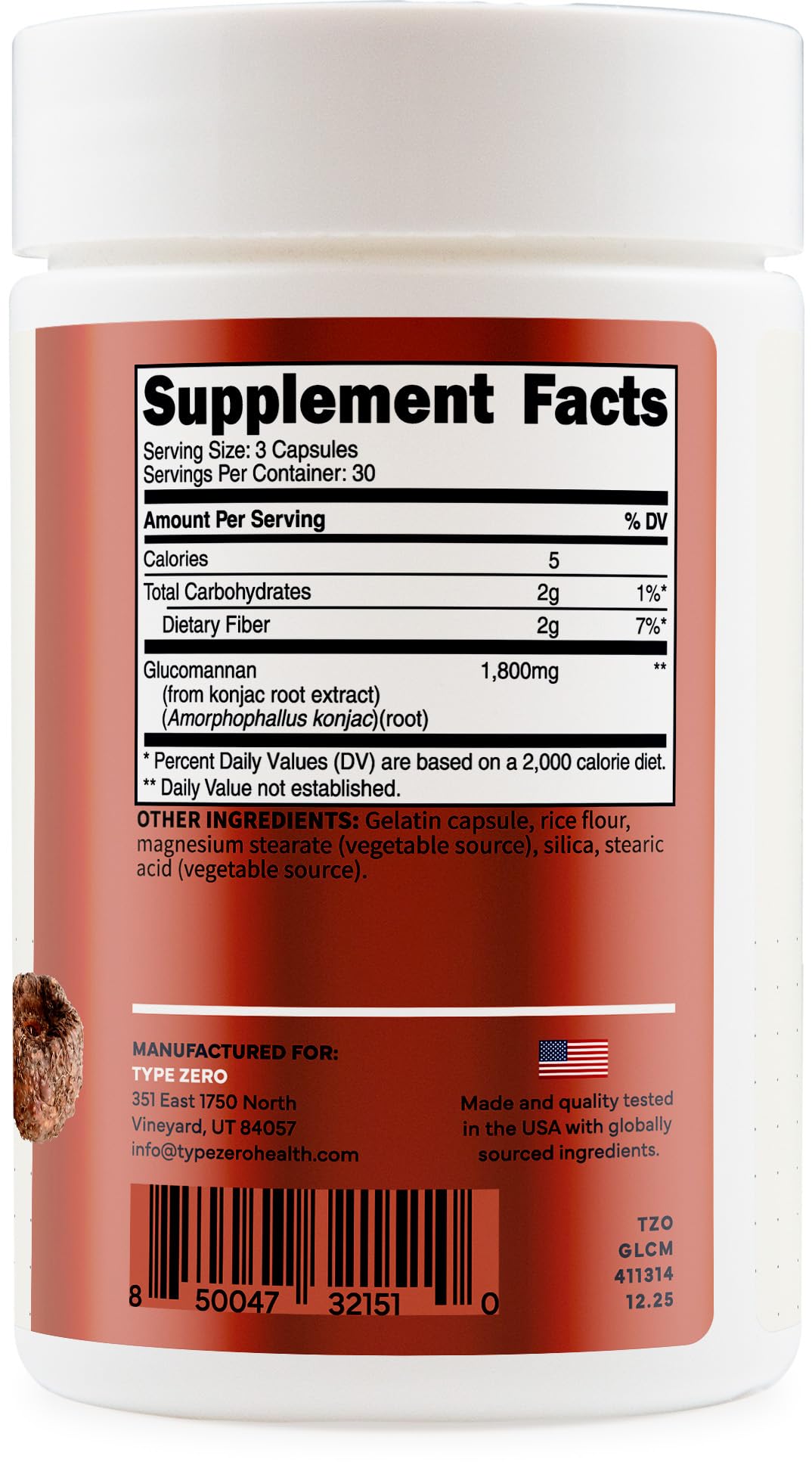 Type Zero Clean Glucomannan Konjac Root Extract (90 Capsules)(1,800 MG Per Serving) - 30 Servings, Non-GMO, Gluten Free Type Zero buy australia supplements