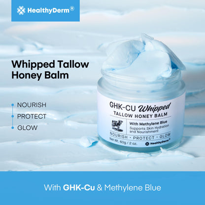 HealthyDerm Copper Peptides GHK-Cu Beef Tallow for Skin: Blue Balm with Methylene Blue, Manuka Honey & Vitamin E – Natural Face and Body Moisturizer for Mature, Dry & Sensitive Skin – 2oz HealthyDerm