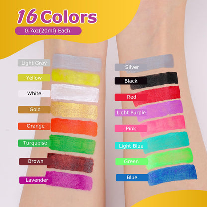 16 Colors Face Body Paint, 10.8 Oz Water Based Painting Set For Adults Vetuslumen