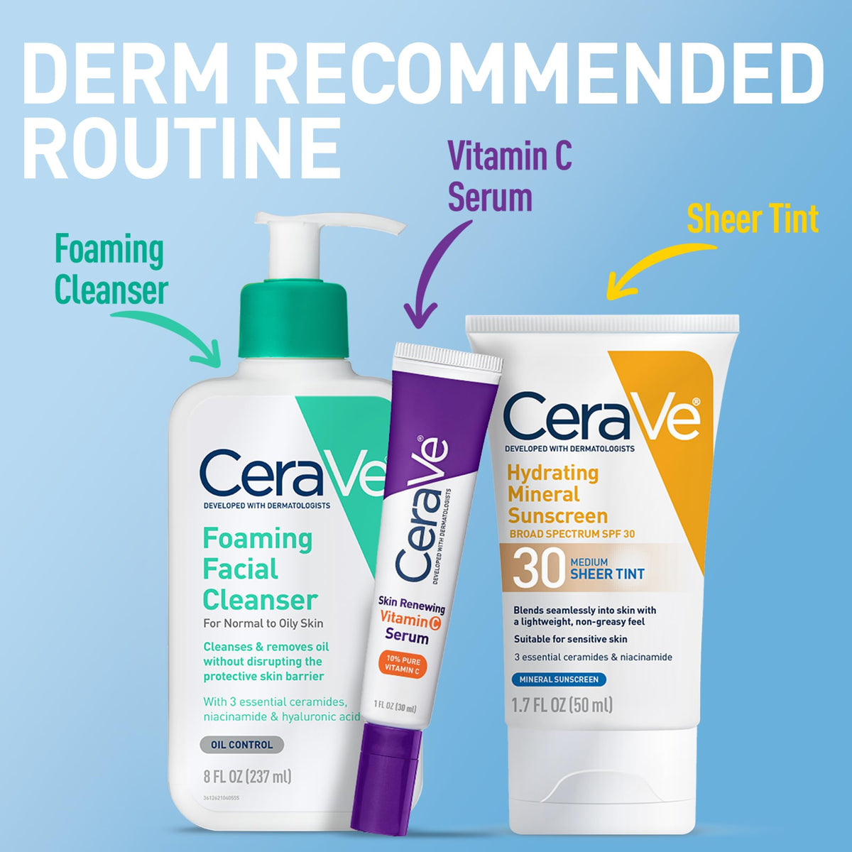 CeraVe Tinted Sunscreen for Face, Mineral SPF 30 Moisturizer, Medium, 1.7oz CeraVe