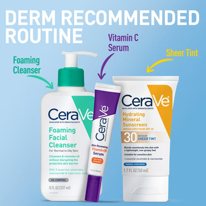 CeraVe Tinted Sunscreen for Face, Mineral SPF 30 Moisturizer, Medium, 1.7oz CeraVe
