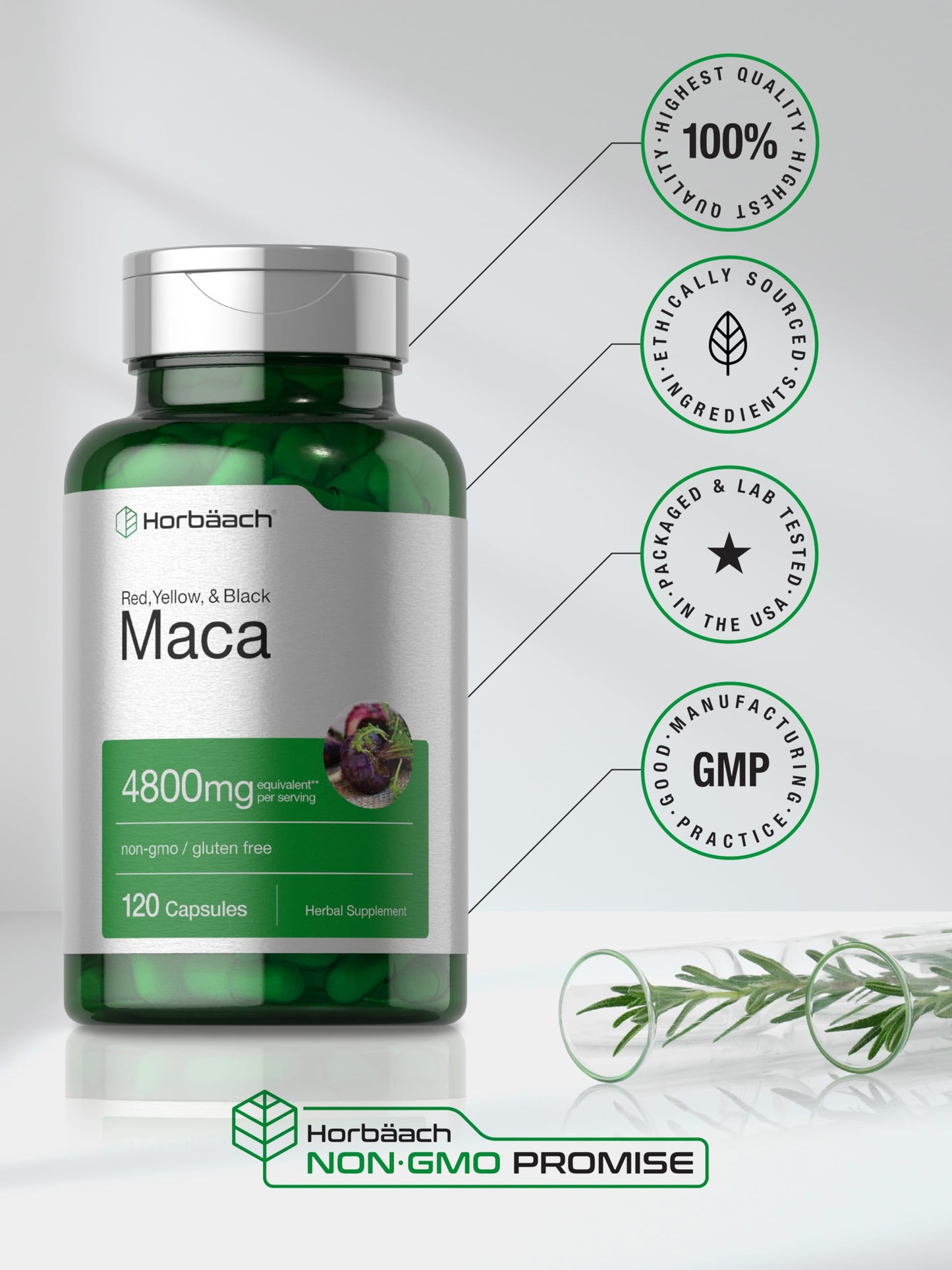 Horbäach Maca Root Capsules for Men and Women | 120 Pills | High Potency Extract | Non-GMO and Gluten Free Formula Horbäach