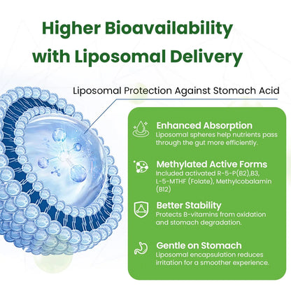 Liposomal B Complex for High Absorption Methylated B12,L-Methyfolate(5-MTHF ),Full Active B Vitamins with Choline Inositol-Energy, Metabolism,Brain & Heart Support Franguly