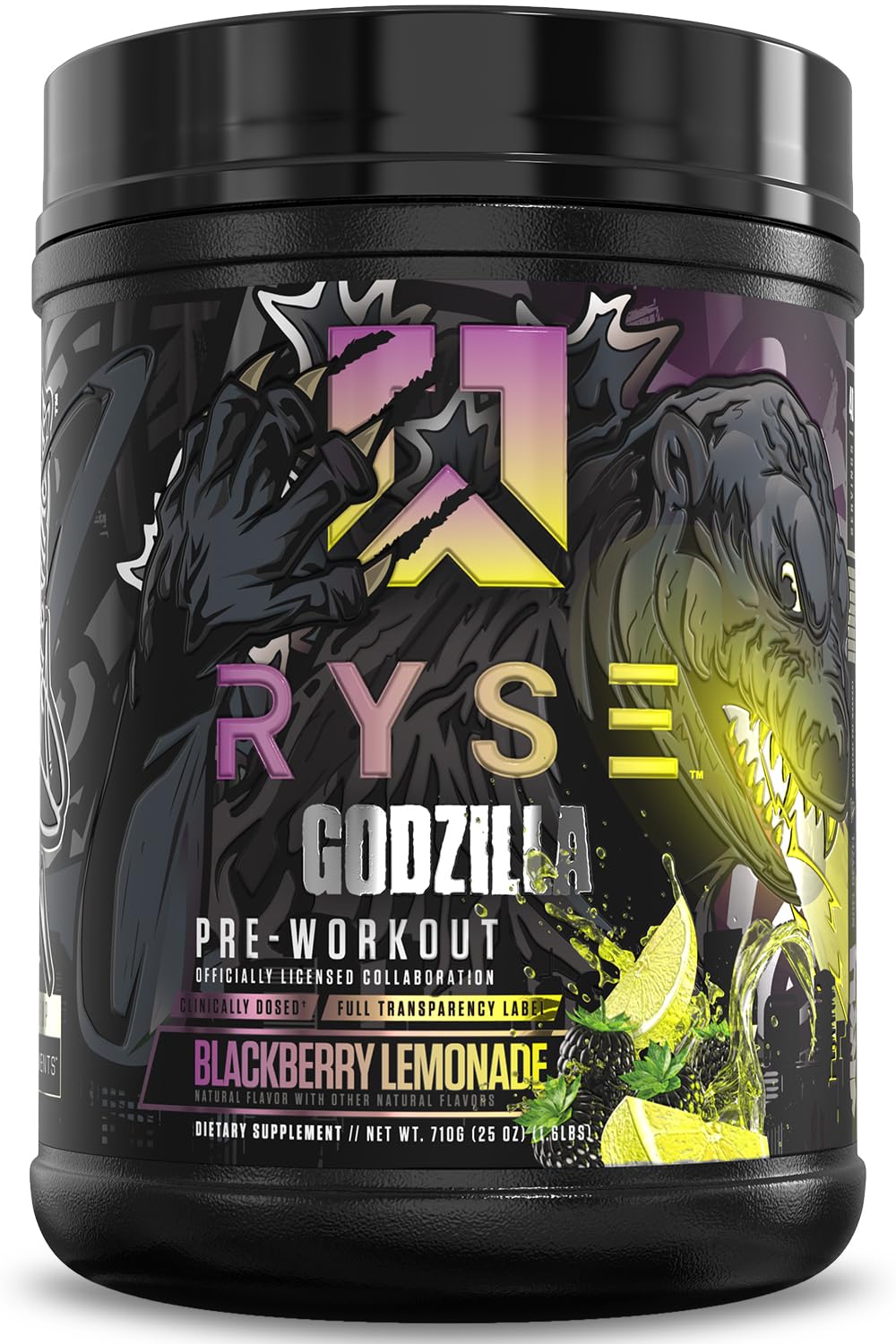 RYSE Godzilla X Noel Deyzel Pre Workout Powder - Monsterberry Lime - 400mg Caffeine, High Stim Pre-Workout for Men & Women with Citrulline & Beta Alanine - Energy, Pump & Focus - 20/40 Servings