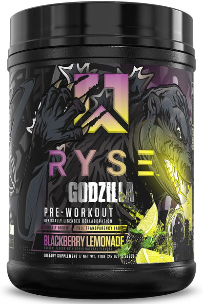 RYSE Godzilla X Noel Deyzel Pre Workout Powder - Monsterberry Lime - 400mg Caffeine, High Stim Pre-Workout for Men & Women with Citrulline & Beta Alanine - Energy, Pump & Focus - 20/40 Servings