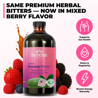 Serene Herbs Soursop Bitters Liquid with Soursop Leaves for Gut Cleanse, Detox & Immune Boost with Black Seed, Moringa, Irish Moss, Ashwaganda, Turmeric, 16 fl oz (16 Fl, Soursop)