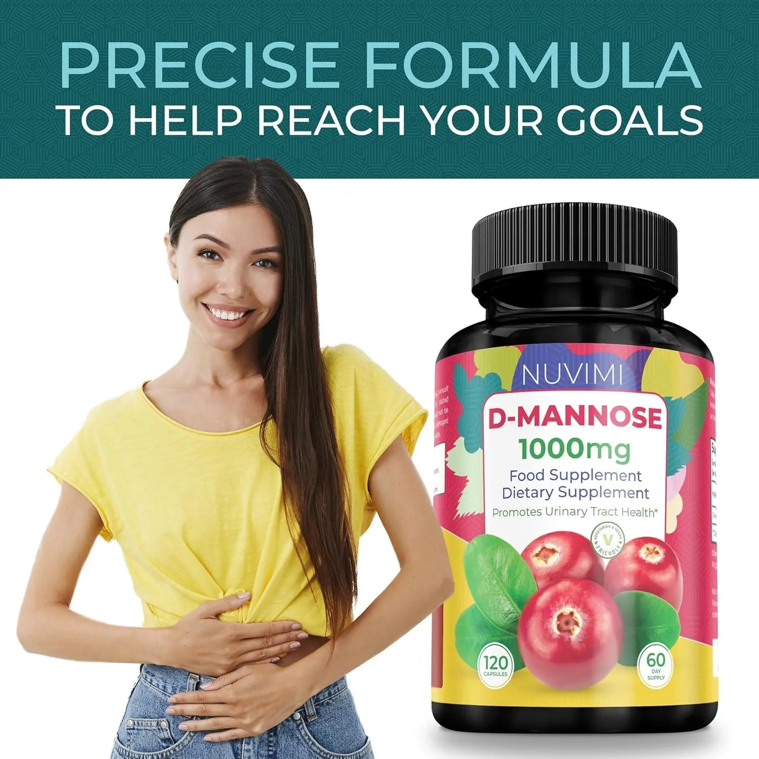 NUVIMI D Mannose 120 Capsules - 1000 mg per Dose - Dietary Supplement Helps Promote Urinary Tract Health - Natural Vegan UTI Defense NUVIMI buy australia supplements