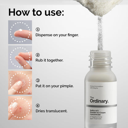 The Ordinary Sulfur 10% Powder-to-Cream Acne Spot Treatment Concentrate, Reduces Pimple Size and Zit Redness, 0.18 Oz The Ordinary