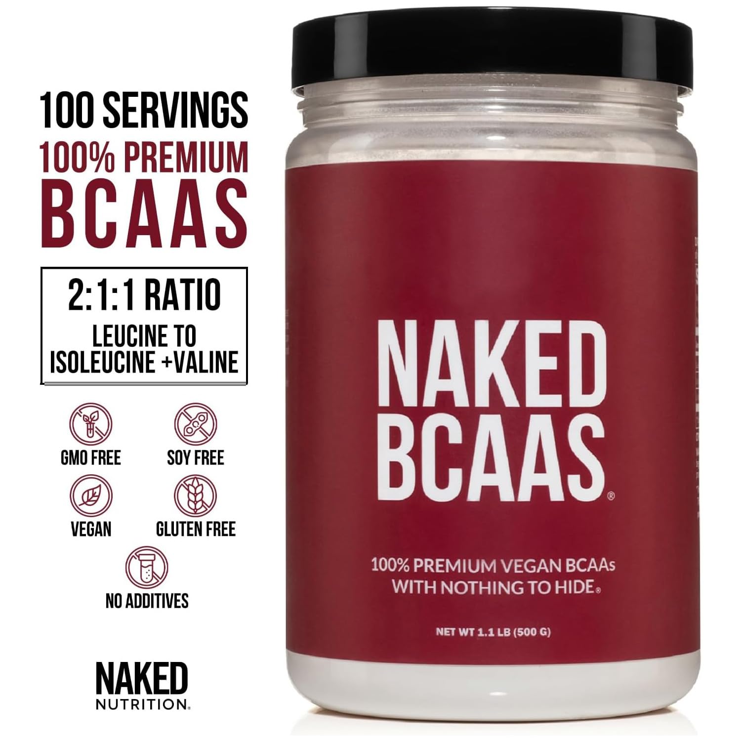 NAKED BCAAs Amino Acids Powder, Only 1 Ingredient, Pure 2:1:1 Formula, Vegan Unflavored Branched Chain Amino Acids, Instantized All Natural BCAA Supplement - 500 Grams, 100 Servings NAKED buy australia supplements