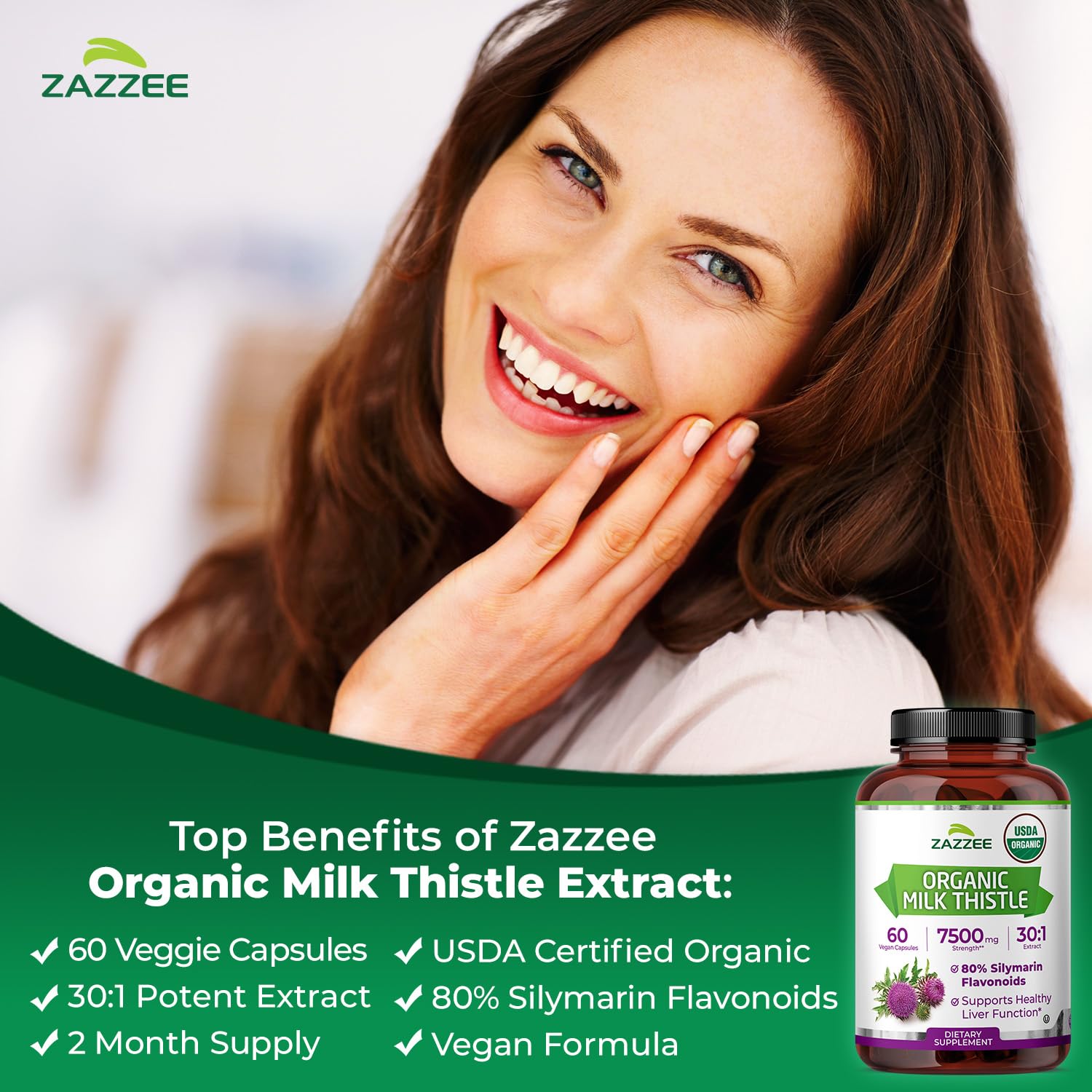 Zazzee USDA Organic Milk Thistle 30:1 Extract, 80% Silymarin, 120 Capsules | Vegan, 4 Month Supply, Certified Kosher, High Potency Liver & Antioxidant Support, Silybum Marianum, Non-GMO, Made in the USA Gsupps Australia