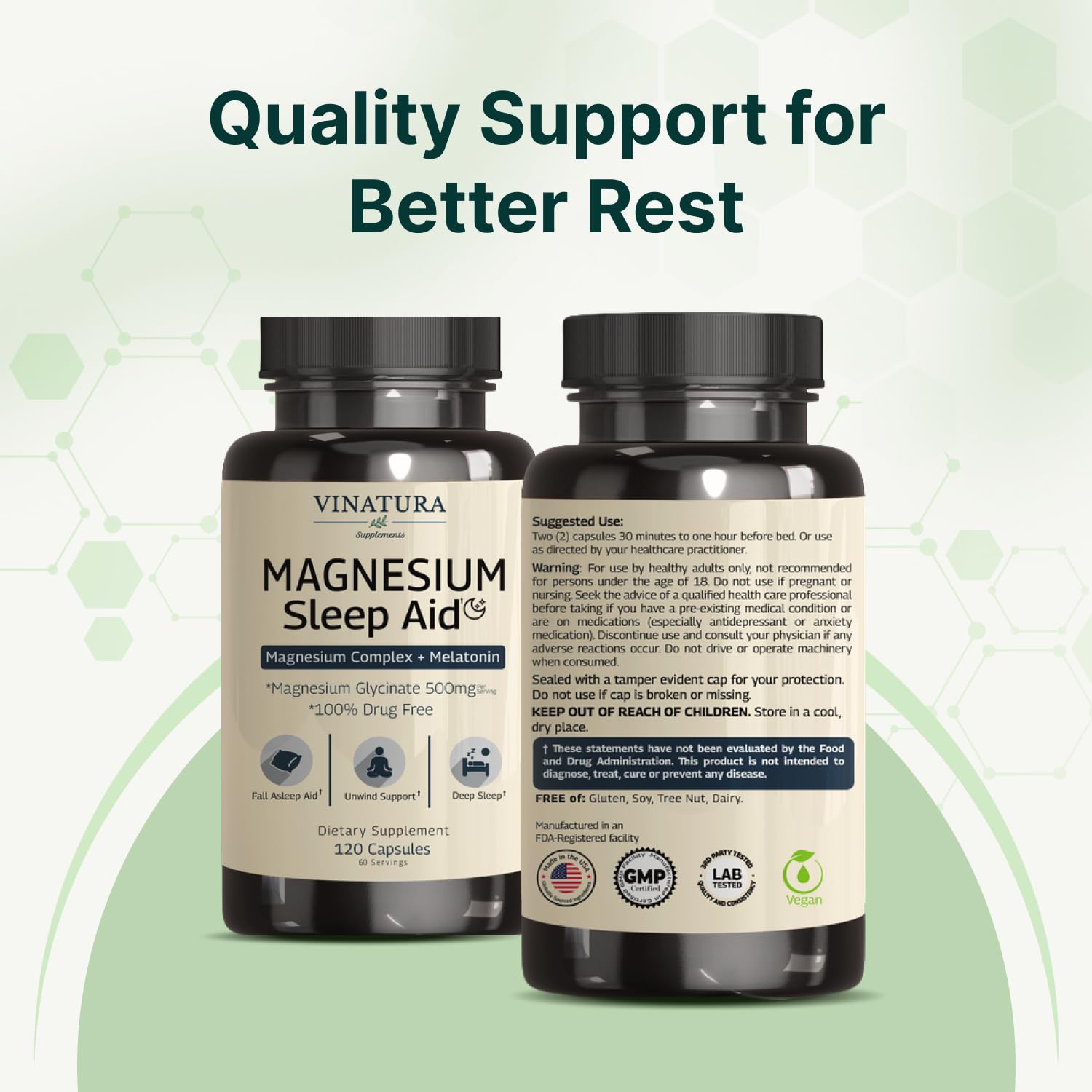 Magnesium Sleep Aid - Magnesium Glycinate Complex for Sleep with Melatonin Supplement - Glycinate 500mg, L-Theanine - 120 Capsules VINATURA buy australia supplements