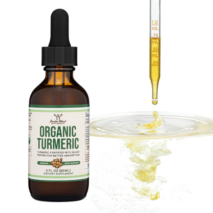 Turmeric Curcumin with Black Pepper Drops - Organic Turmeric Supplement Drops 1,180mg - 2FL OZ, 60 Servings (with Black Pepper Seed, Ginger, Rosemary, and Sage) Double Wood Supplements