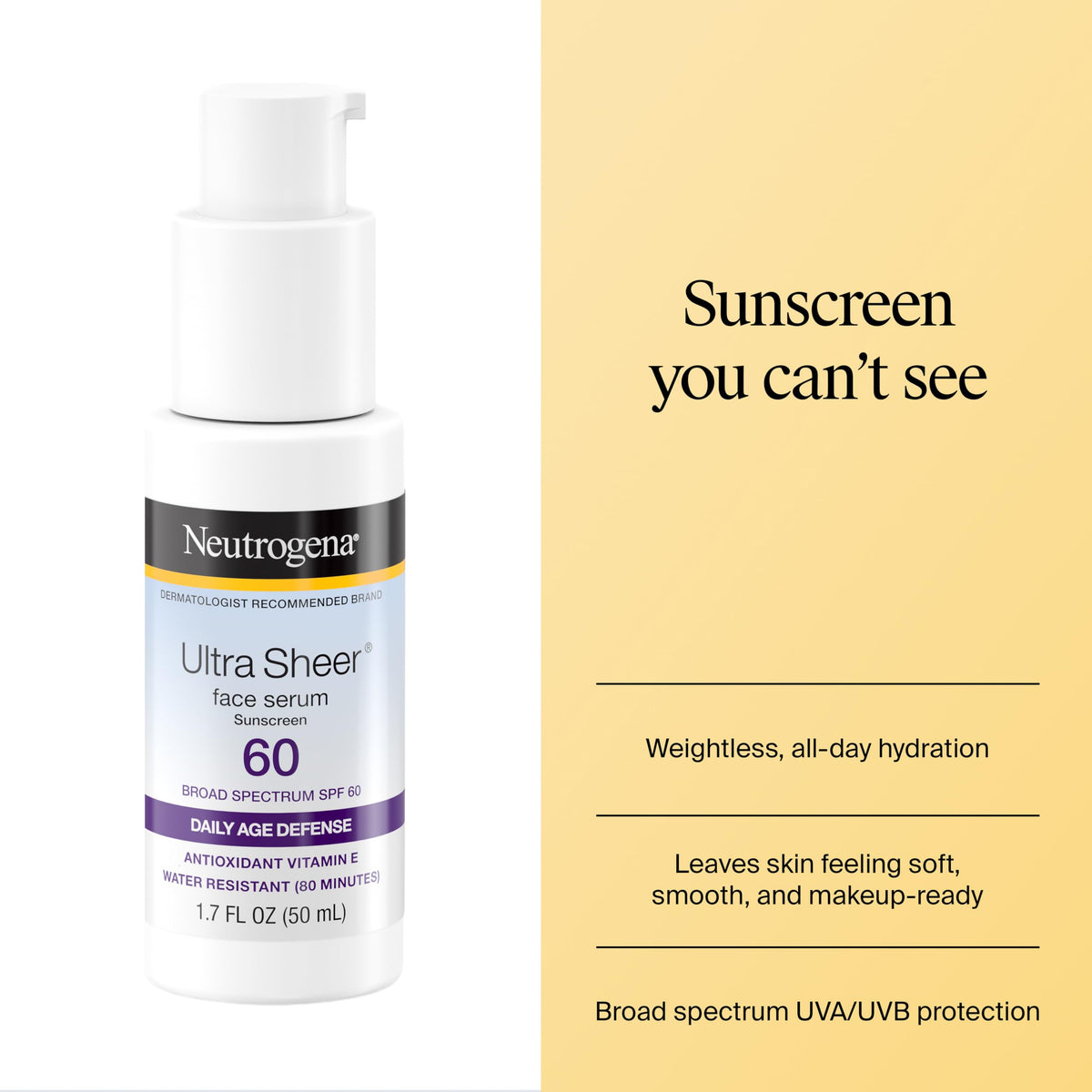 Neutrogena Ultra Sheer Sunscreen Serum SPF 60, Fragrance-Free, 1.7 fl. oz Neutrogena