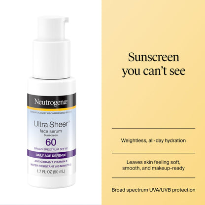 Neutrogena Ultra Sheer Sunscreen Serum SPF 60, Fragrance-Free, 1.7 fl. oz Neutrogena