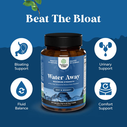 Water Away Herbal Diuretic Pills High Strength - Fluid Retention Supplement with Dandelion Leaf Extract & Green Tea for Bloating Relief for Women & Men - Capsules for Leg & Feet Swelling - 90 Count Gsupps Australia