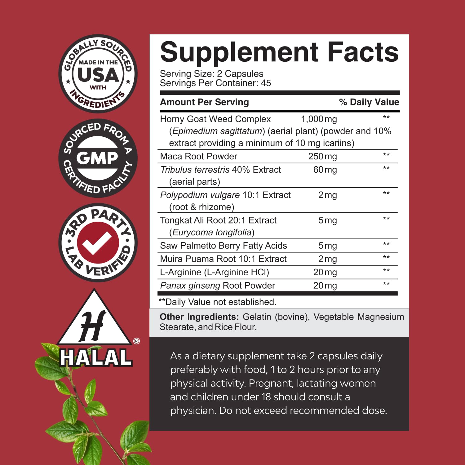 Horny Goat Weed for Men - Extra Strength Male Supplement with Black Maca Root, Tongkat Ali, Saw Palmetto & Panax Ginseng Extract for Stamina & Energy - 60 Count Gsupps Australia