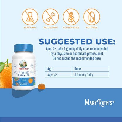 MaryRuth Organics Vegan Vitamin C Gummies | 2 Month Supply | Immune Support Supplement for Adults & Kids | Chewable Vitamin C Gummy Vitamins | Non-GMO | Pectin Based | 60 Count