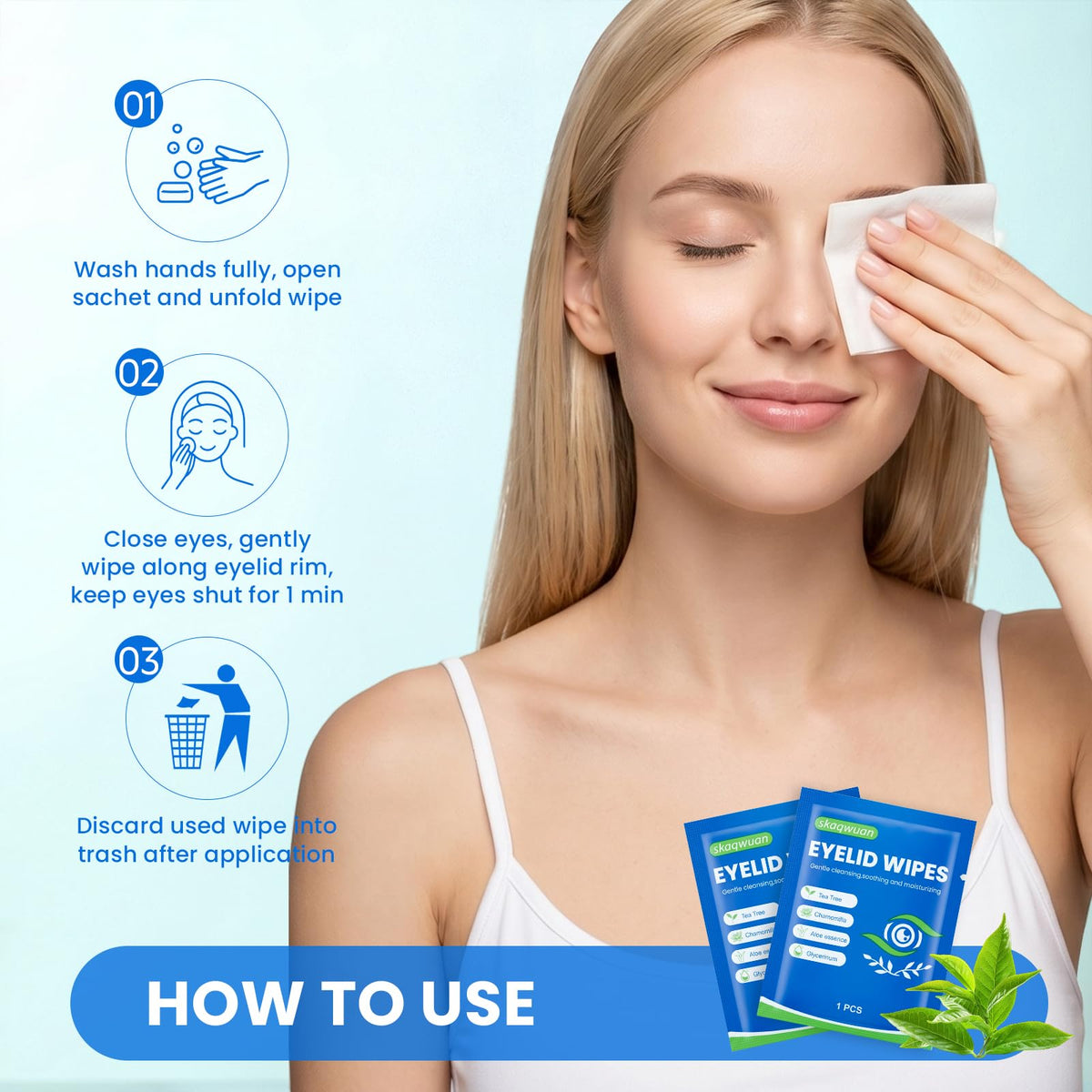 78PCS Eyelid Cleansing Wipes, Tea Tree Oil Gentle Cleansing Cloths, Gentle Daily Facial Cleansing Wipes for Sensitive Skin, Alcohol Free Moisturizing Eye Area Cleansing Wipes Bulk Pack skaqwuan