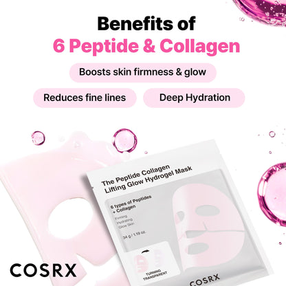COSRX Pink Peptides Collagen Lifting Glow Hydrogel Face Masks 3 EA COSRX